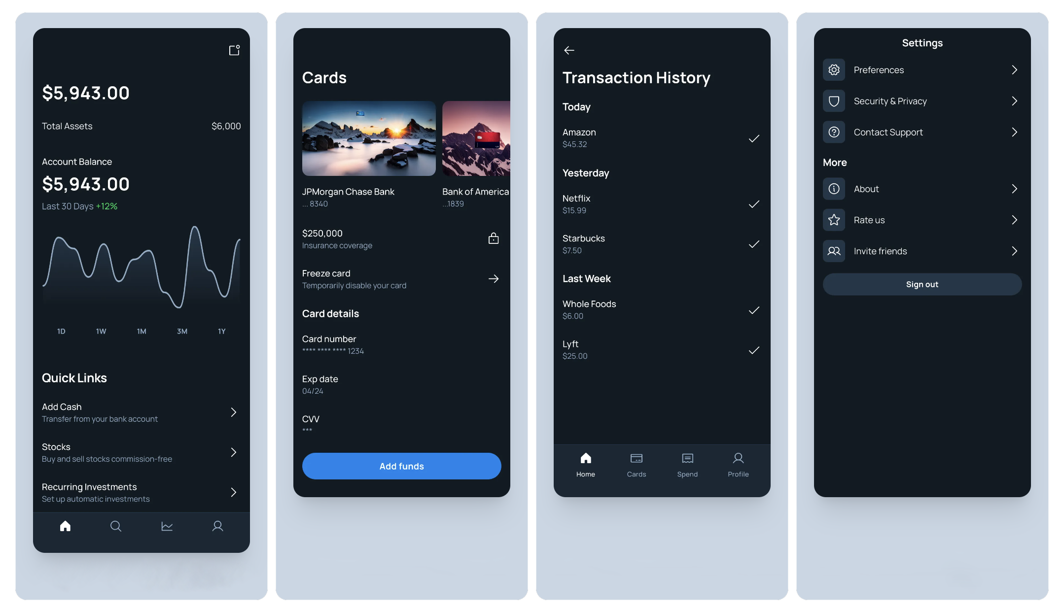 D-Wallet mobile finance application screens